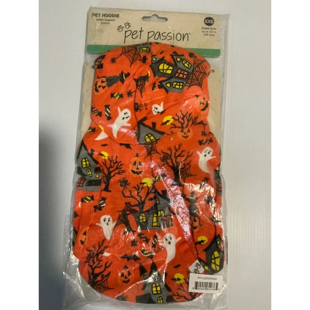 Pet Passion Rocky Halloween Haunted House Organic Cotton Hoodie Orange XXS